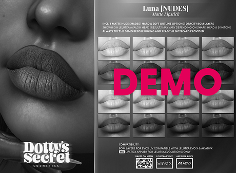 Second Life Marketplace - Dotty's Secret - Luna - Matte Lipstick [NUDES